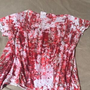 Vibrant Red and White Women's Short Sleeve Top